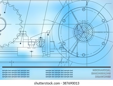Vector drawing. Mechanical drawings on a blue background. Engineering illustration