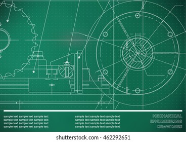 Vector drawing. Mechanical drawings on a light green background. Engineering illustration. Corporate Identity. Points