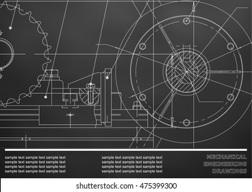 Vector drawing. Mechanical drawings on a black background. Engineering illustration. Corporate Identity