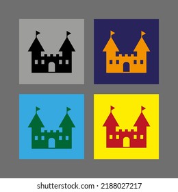Vector drawing of a medieval castle,  silhouette colorful flat style