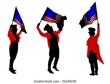 Vektorgrafik von Männern mit Karnevalsanzug unter amerikanischer Flagge
