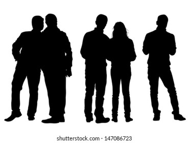 Vector drawing men and women on street. Property release is attached to the file