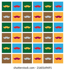 Vector drawing men's mustache silhouette in square, colorful flat style