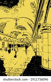 Vector drawing - metro station with picturesque columns