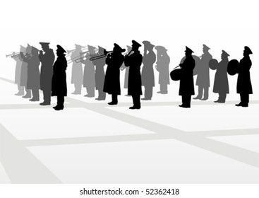 Vector drawing of a military band on parade