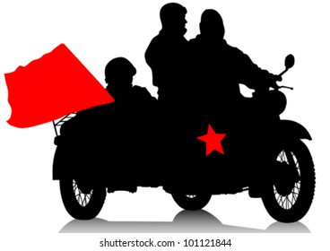 Vector drawing a military retro motorcycle