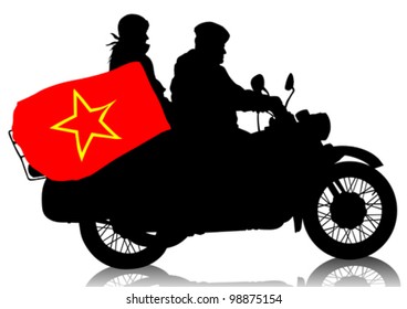 Vector drawing a military retro motorcycle