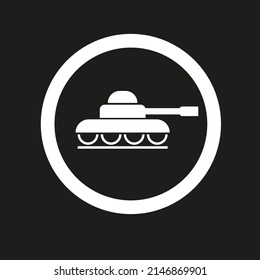 Vektorzeichnung eines Militärtanks im Kreis, silhouettenweiß