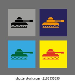 Vector Drawing Of A Military Tank, Silhouette Colorful Flat Style