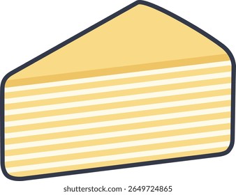 Desenho vetorial de uma fatia de bolo de crepe mille com textura em camadas. Ilustração de sobremesa suave, cremosa e elegante.