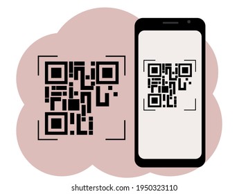 Vektorgrafik eines Handys mit einem Bild auf dem Bildschirm eines QR-Codes. Scannen oder generieren