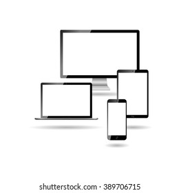Vector drawing of a modern laptop, phone, tablet, monitor on a white background