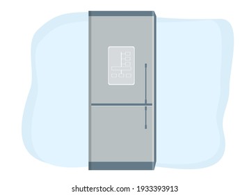 Dibujo vectorial de una moderna nevera inteligente. Nevera metálica