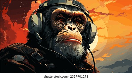 vector drawing of a monkey in an astronaut helmet