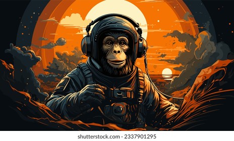 vector drawing of a monkey in an astronaut helmet