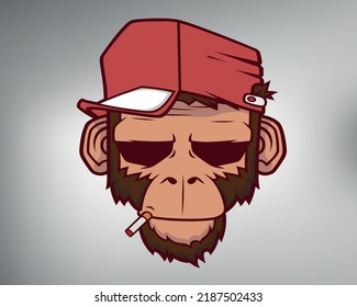 vector drawing of monkeys in glasses and a cap. business monkey smoking a cigarette