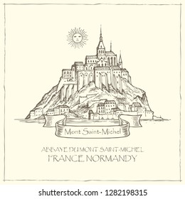 Vector drawing of Mont Saint Michel, France