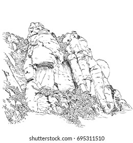 Vector drawing of Montserrat mountains on a white background. Spain