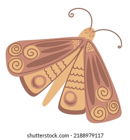 Vektorgrafik einer Motte oder eines Schmetterlings im Boho-Stil auf weißem Hintergrund. Clipart für Ihr Logo oder Ihr Design
