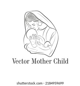 Vector drawing of a mother, Child on mother's lap image, An illustration of woman with her baby