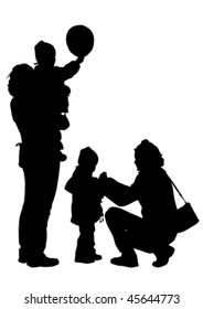 Dibujo vectorial de madre e hijo. Silhouettes sobre fondo blanco