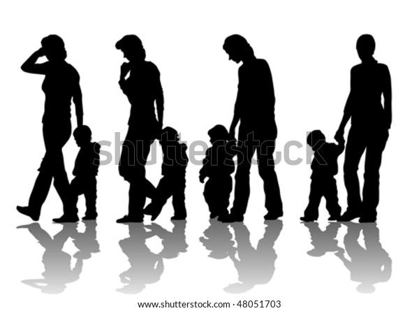 Vector Drawing Mother Child Silhouettes On Stock Vector (Royalty Free ...