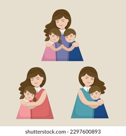 vector drawing of mother with her children
