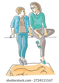 Desenho vetorial da mãe e do filho