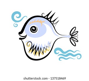 Vector drawing of the motley fish on white background.