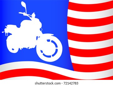 Vector drawing a motorcyclist on a background of red flag