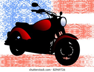 Vector drawing a motorcyclist on a background of red flag