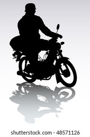 Vektorgrafik Motorradfahrer auf der Straße. Silhouette auf weißem Hintergrund