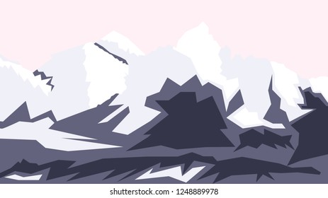 Vector drawing of Mount Everest, climbing in Nepal