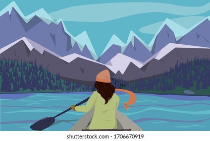 
dibujo vectorial de un paisaje montañoso con un hombre