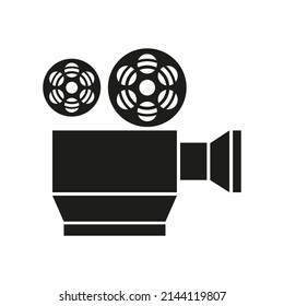 Color negro de la cámara de cine de dibujo del vector. Cámara de cine de estilo plano