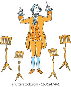 vector drawing of Mozart conducting an orchestra