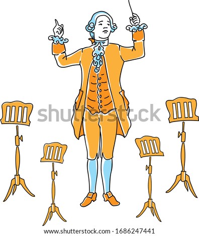 vector drawing of Mozart conducting an orchestra