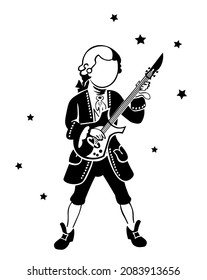 vector drawing of mozart with guitar on stage