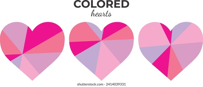 Vector drawing of multi-colored hearts, design elements, element for decorating postcards, banners, cards, compositions on the theme of love. Delicate pink colors.