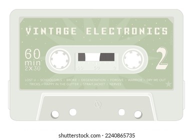 Dibujo vectorial de la cinta de audio de música para el reproductor de discos. Estilización de cintas analógicas antiguas. 