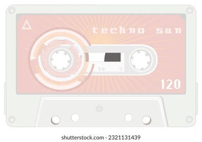 Vector drawing of music audio cassette for record player. Vintage analog tape cassette stylization. 