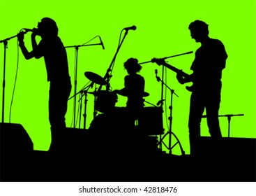 Vector drawing musical group in concert on stage