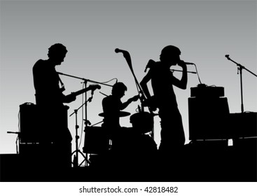 Vector drawing musical group in concert on stage