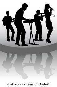 Vector drawing musical group in concert on stage