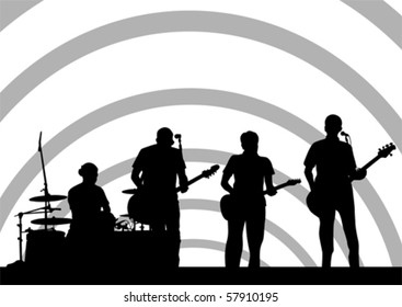 Vector drawing musical group in concert on stage