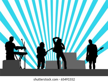 Vector drawing musical group in concert on stage
