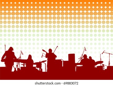 Vector drawing musical group in concert on stage