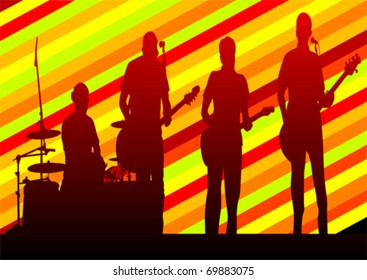 Vector drawing musical group in concert on stage
