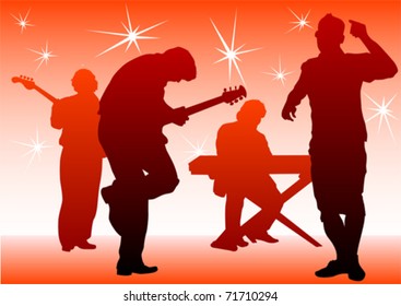 Vector drawing musical group in concert on stage