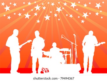 Vector drawing musical group in concert on stage